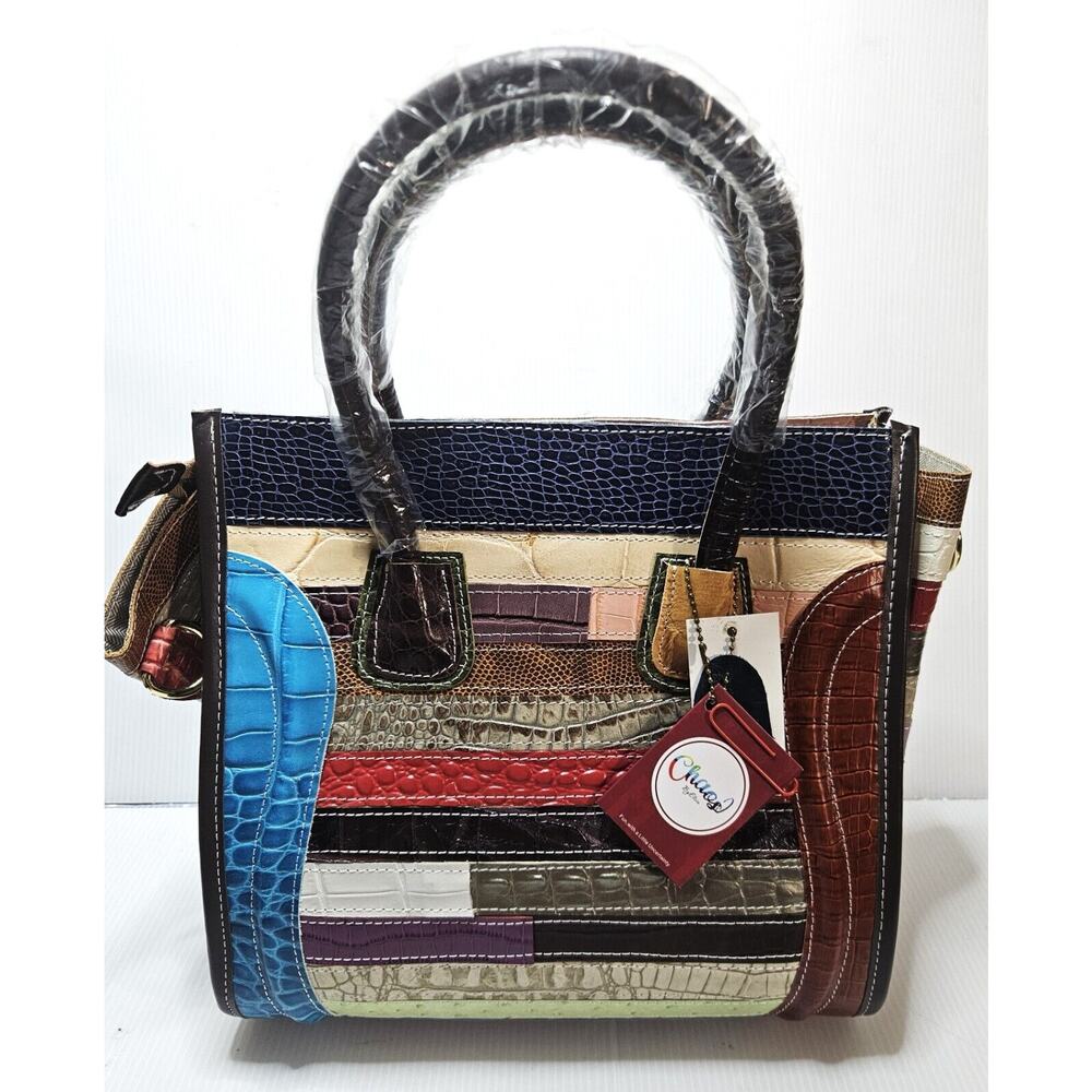 NWT CHAOS BY ELSIE BLACK MULTI COLOR GENUINE LEATHER BAG PURSE. NEW